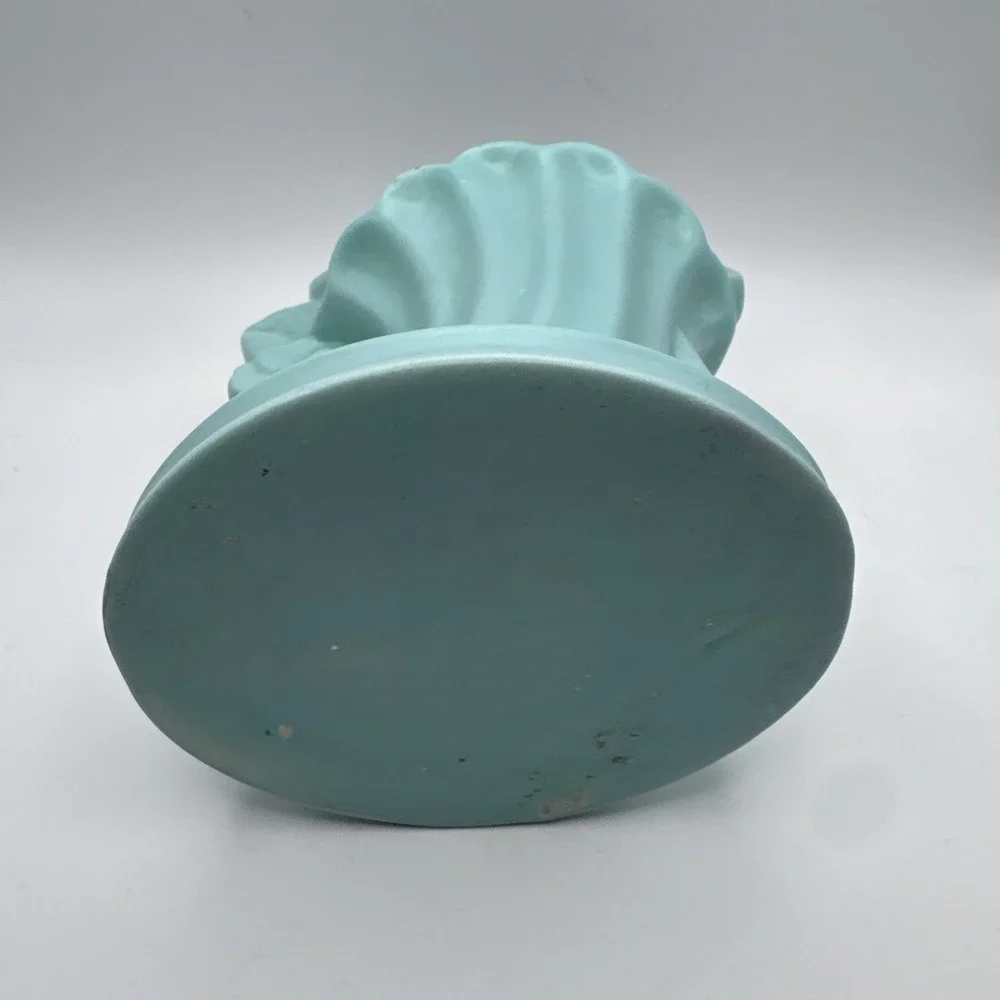 Vtg Haeger Vase Turquoise Aqua Art‎ Pottery Matte Pansy Flower Cornucopia READ